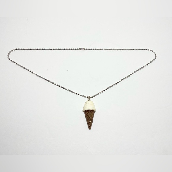 Handmade Hand Painted Soft Serve Cone Charm Polymer Silver Ball & Chain Necklace - Picture 3 of 3